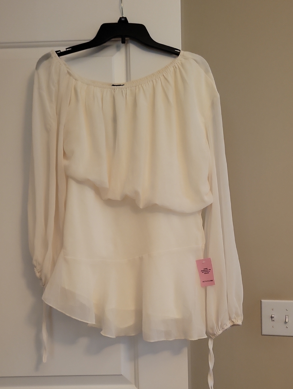 PrettyLittleThing Cream Off-Shoulder Peplum Blouse
